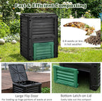 Happygrill Outdoor Compost Bin, Composting Box w/Top Flip Latch-on Lid,80 Gallons Composter for Kitchen Waste & Garden Scraps, Compost Barrel for Fast Creation of Fertile Soil (Black+Green)