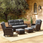 HILLGA Luxury Patio Furniture Set with 6-inch Thick Cushion, Outdoor Couch and High Back Swivel Rocker Patio Chairs, 6PCS Wicker Conversation Set for Deck Yard and Poolside, Dark Grey (V2)