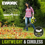 EWORK 21V Cordless Leaf Blower, Powerful Turbo Mode & 550 CFM, 2×3.0Ah Batteries & Fast Charger, Lightweight Electric Leaf Blowers for Lawn Care, Patio, Leaves & Dust