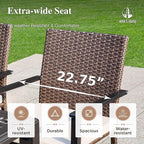 HERA'S HOUSE 7 Pieces Patio Dining Set, 6 x Outdoor Rattan Armchair with Beige Removable Cushions,1 x Rectangular Metal Dining Table with Wood-Look Finish for Patio, Lawn, Garden, or Porch