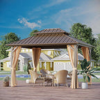 10x12 ft Hardtop Gazebo Outdoor Aluminum Patio Gazebo Double Roof Galvanized Steel Canopy with Netting and Curtains for Garden, Backyard, Deck and Lawns.