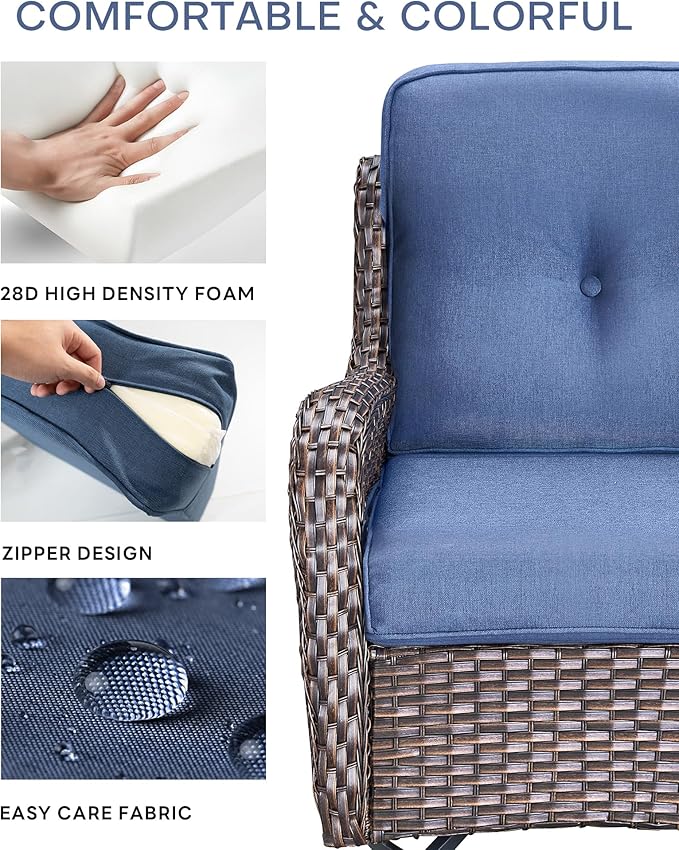 Pop 22x25/22x24 Outdoor Furniture Cushions Set of 6 - Comfortable Patio Chair Cushion for Rattan Wicker Dining Rocking Swivel Chairs Loveseat Couch L-Shape Sectional Sofa - Navy Blue/Button