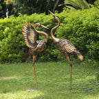 TERESA'S COLLECTIONS Yard Decorations Outdoor Garden Statues, Brass Metal Crane Yard Art, 33-39" Lawn Ornaments for Backyard,Outside Porch,Patio,Heron Decoy Bird Garden Decor,Set of 2,Gifts for Mom
