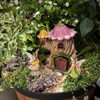 PRETMANNS Fairy House Kit - Fairy Garden Accessories for Outdoor Miniature Village Decor, with Fairies & Sign - House, 7 ‘ High & Door can Open Wide - 4 Piece Supplies