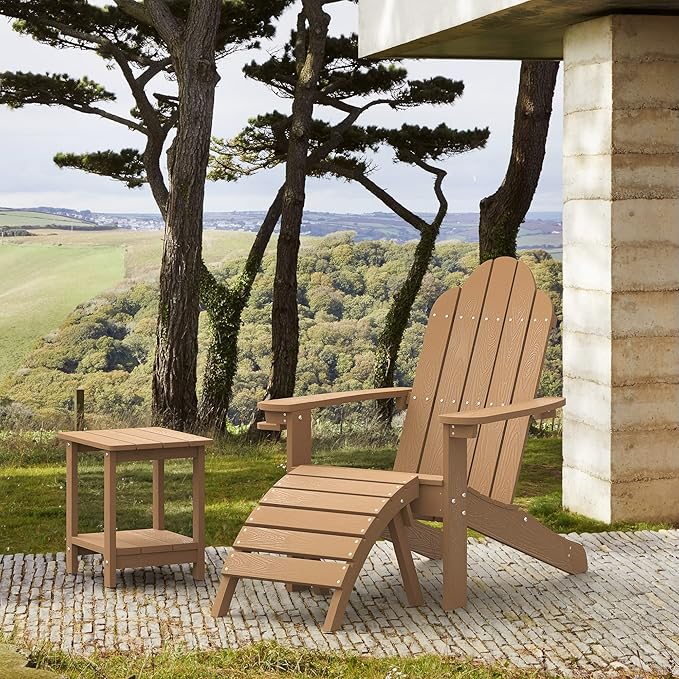 LUE BONA HDPS Adirondack Chairs Set of 8, Fire Pit Outdoor Chair Weather Resistant with Cup Holder, Modern Plastic Chair Plastic for Patio, Deck, Proch, 350LBS, Brown