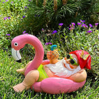 Mood Lab Garden Gnome on Flamingo - Funny Gnome Figurine - 8 Inch Depth Lawn Statue - for Outdoor or House Decor