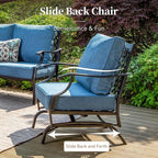 4 Piece Metal Outdoor Patio Furniture Set, Patio Conversation Set 1 3-seater Sofa, 2 Rocking Chair with 5.75" Extra Thick Cushion and Coffee Table, Black Frame Backyard Furniture, Navy