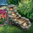49" L Water Fountain Outdoor 5-Tiers Rock Natural Waterfall Fountains Floor Standing Water Features with LED Lights for Garden, Patio, Porch, Home Art Decor