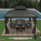 PURPLE LEAF 12' X 12' Outdoor Gazebo with Metal Roof Permanent Hardtop Gazebo with Light for Patio Lawn and Garden Grey