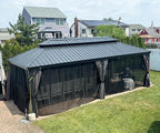 PURPLE LEAF 14' X 28' Outdoor Large Gazebo Permanent Hardtop Gazebo with Galvanized Steel Double Roof for Patio Lawn and Garden, Curtains and Netting Included Grey