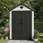 5.3x3.4 FT Resin Outdoor Storage Shed, 135 Cuft Garden Tool Sheds & Outdoor Storage Plastic Shed with Floor, 7FT Tall Outside Lawn Mower Storage Shed with Side Window, Cemented Grey Black