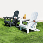 SERWALL Adirondack Chair with Cup Holders - Composite Adirondack Chairs HDPE Outdoor Chairs All Weather Use- White