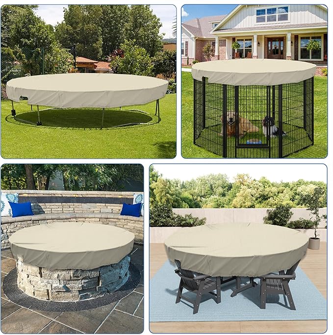 ECOOPTS 16 ft Waterproof Round Polyester Pool Cover for Above Ground Pools, Swimming Pool Cover Protector Winter Safety Cover (Beige)