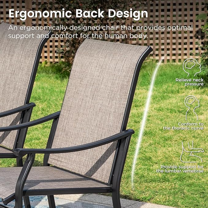 PHI VILLA Outdoor Dining Set for 6, Patio Chairs withTextilene Fabric and Metal Frame, Metal Dining Table with Umbrella Hole,Outdoor Table Chair Set for Patio