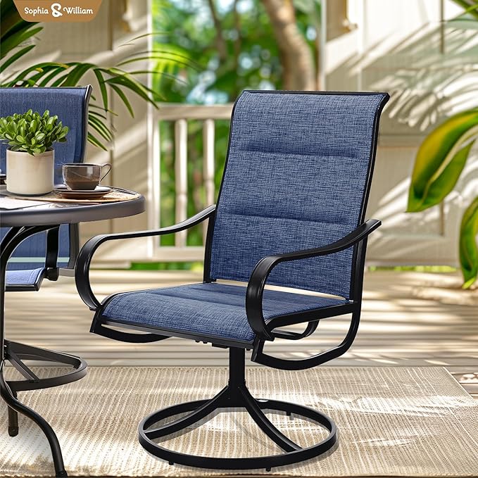 Sophia & William Outdoor Patio Chairs Set of 4, Swivel Patio Chair with Padded Textilene and Black Metal Frame, Good for Lawn Yard Garden All Weather (Blue)