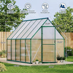 6X9 ft Polycarbonate Greenhouse with Aluminum Frame, Polycarbonate Greenhouse for Outdoors, Greenhouses with Ventilation, Aluminum Large Walk-in Greenhouses for Outside