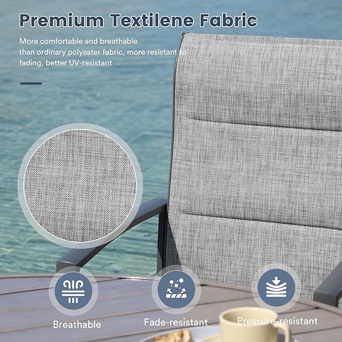 VICLLAX 5 Pieces Patio Dining Set, 4 Seats Outdoor Furniture Set Includes 40.2" Square Outdoor Dining Table and 4 Swivel Patio Chairs, Grey Tabletop and Fabric