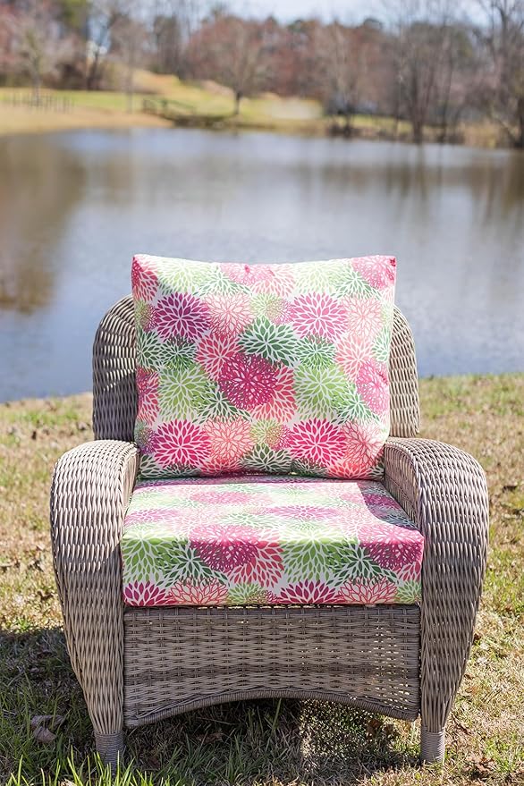 RSH DECOR Deep Seating Cushion with Pillow Back | 24” x 26” Seat | Water and Fade-Resistant Spun Fabric | Outdoor Chair Cushion Set for Patio Furniture | Blue Tan Crab