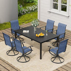VICLLAX 7 Pieces Outdoor Dining Set, Patio Furniture Set of 6 Patio Swivel Dining Chairs and Rectangular Patio Table, Dark Blue Chairs & Black Tabletop