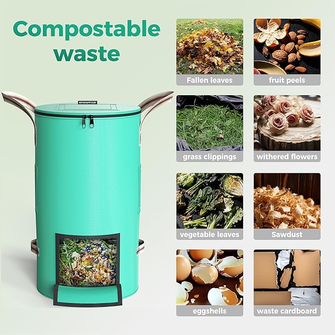 Reusable Garden Yard Waste Bag – 14 Gallon Breathable Thickened Reusable Lawn Bag, with 4 Handles for Easy Moving & Foldable Design, for Leaf & Miscellaneous Debris Collection(Green)