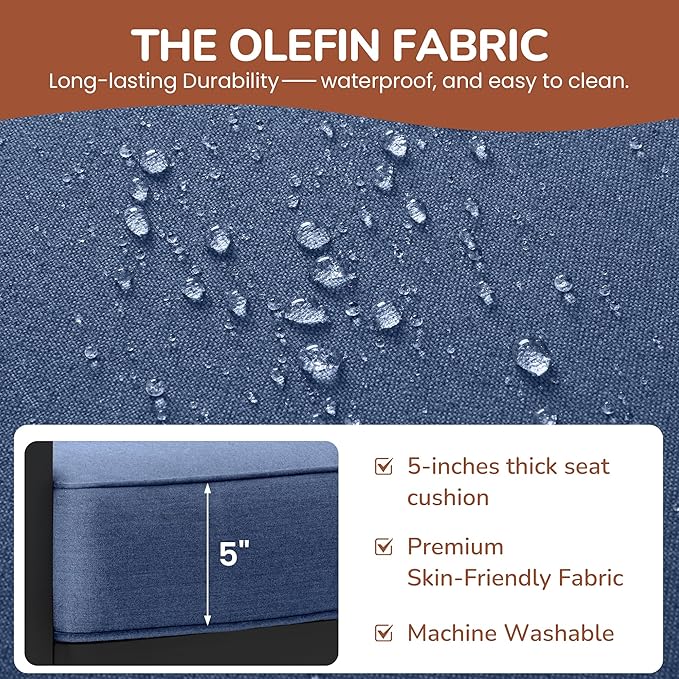 Solaste Outdoor Aluminum Furniture Set - 4 Pieces Patio Sectional Chat Sofa Conversation Set with Table,Black Frame and Blue Cushion