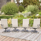 Patio Swivel Chairs Set of 4, Outdoor Swivel Chairs with Armrest, High Back Patio Chair with Metal Frame, All-Weather Outdoor Dining Chair for Deck, Porch and Lawn, Ivory Beige