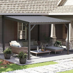 Domi 10’x10’ Lean-to Gazebo, Hardtop Wall-Mounted Gazebo Pergola with Sloping Galvanized Steel Roof and Upgraded Drainage System, Outdoor Permanent Metal Shelters for Patio Backyard Deck, Grey