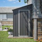 4x8 FT Lean to Metal Shed,Outdoor Storage Shed W/Floor Frame & Reversible Installation,All Weather Waterproof Garden Tool House W/Lockable Door & 2 Air Vents,for Backyard,Patio,Lawn,Gray