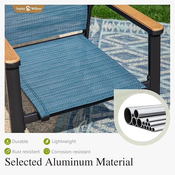 Sophia & William Patio Dining Set for 8, Lightweight Aluminum Outdoor Dining Chairs and Large Square Metal Table, Stackable Chairs and Easy to Move for Lawn Garden Yard (Blue)