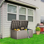 180GAL Brown Versatile Outdoor Deck Box - Waterproof, SGS - Tested UV Protection, Suitable for Various Storage Needs from Pool Accessories to Gardening Supplies