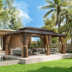 Aoxun 12'x20' Hardtop Gazebo, Aluminum Frame Permanent Pavilion with Curtains and Netting, Outdoor Polycarbonate Double Roof Canopy, Designed for Garden, Lawns, Patio
