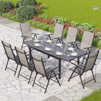 PHI VILLA 7 Piece Outdoor Patio Dining Set, Adjustable Folding Patio Chairs Reclining (Grey) with Extendable Metal Steel Dining Table for Outdoor, Garden, Lawn