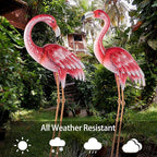 Natelf Pink Flamingo Yard Decorations, Metal Garden Statues and Sculptures, Standing Bird Lawn Ornaments for Patio Backyard Pond Decorations Set of 2