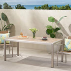 Great Deal Furniture Hannah Outdoor Modern Aluminum Dining Table with Faux Wood Table Top, Natural and Silver