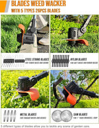Electric Weed Wacker Cordless, 21V Weed Eater Battery Powered with 2 Batteries and Charger, 3 in 1 Electric Grass Trimmer Cordless Edger Brush Cutter with Saw & Metal Blade for Lawn Garden Yard