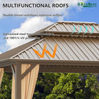 10x12 ft Hardtop Gazebo Outdoor Aluminum Patio Gazebo Double Roof Galvanized Steel Canopy with Netting and Curtains for Garden, Backyard, Deck and Lawns.
