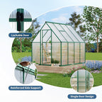 6X7 ft Polycarbonate Greenhouse with Aluminum Frame, Polycarbonate Greenhouse for Outdoors, Greenhouses with Ventilation, Aluminum Large Walk-in Greenhouses for Outside