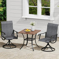 VICLLAX 3 Pieces Outdoor Dining Set, Patio Furniture Set of 2 Patio Swivel Dining Chairs and Small Dining Table with Storage Shelf, Dark Charcoal Chairs & Walnut Tabletop