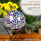 Alpine Corporation HMD218 Mosaic Gazing Globe with Mirrored Floral Pattern Decoration for Garden, Patio, and Lawn, 12" H