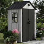 5.3x3.4 FT Resin Outdoor Storage Shed, 135 Cuft Garden Tool Sheds & Outdoor Storage Plastic Shed with Floor, 7FT Tall Outside Lawn Mower Storage Shed with Side Window, Cemented Grey Black