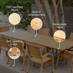 Amazonia Jefferson 13-Piece Patio Extendable Dining Table Set | Teak Finish & Light Grey Wicker Chairs with Cushion | Ideal for Outdoors and Indoors