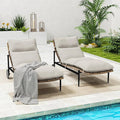 Chaise Lounge Set of 2 - PE Rattan Wicker Patio Pool Lounge Chair with Cushion and Wheels, Aluminum Waterproof Chaise Lounger for Poolside Backyard Deck Porch