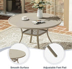 VICLLAX 47.2" Outdoor Round Patio Dining Table for 4-6, All Weather Metal Dining Table with Umbrella Hole for Deck Lawn Garden Backyard, Sandshell