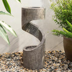Glitzhome Tiered Outdoor Water Fountain with LED Light, Curved Outdoor Fountain Waterfall with Stone Planter, Freestanding Spiral Outdoor Garden Water Fountains, 31.3”H
