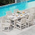 SERWALL HDPE Outdoor Dining Table for 6, 67" Rectangle Patio Dining Table with Umbrella Hole, White