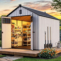 YITAHOME Outdoor Storage Shed 8x10 Ft, Plastic Storage Sheds with Floor, Lockable Doors, Windows, and Vents for Patio, Lawn, Backyard, Large Garden Storage for Bikes, Mowers, and Garden Tools, Gray