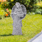 Hanna Roberts Outdoor Statues Angel Décor Garden Statue- 23.5" H Angel Statue,Resin Angel with Bird Figurine, Ideal for Yard, Patio, Deck, Home Entryway, and Hallway（Grey）