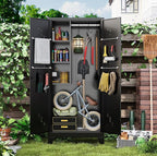 Storage Cabinet 1.4×2.8 FT, Metal Outdoor Sheds for Garden Tool Organization, Heavy Duty Storage Sheds with Lockable Doors and Vents for Backyard, Garden, Patio Lawn