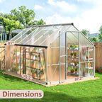 Greenhouse - 8x12 FT Quick Setup Polycarbonate with Roof Vent, Aluminum Large Walk-in for Outside Garden Backyard, Sliver