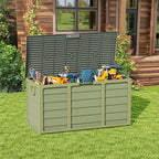75 Gallon Outdoor Deck Box - Heavy Duty Resin Storage with Lockable Lid, UV Resistant for Patio Furniture Cushions, Pillows (Green)